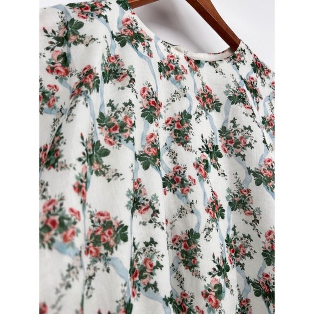 Emilia Wickstead Molly Dress Mini Floral Roses Ribbon Cotton Pink Blue 6 - Picture 6 of 14